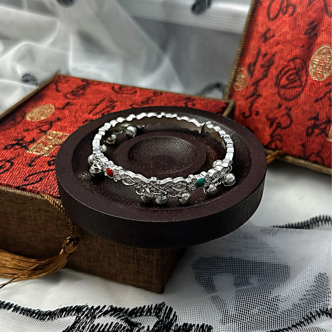 足银手镯 S165 铃铛法郎开口手镯经典百搭手工时尚复古