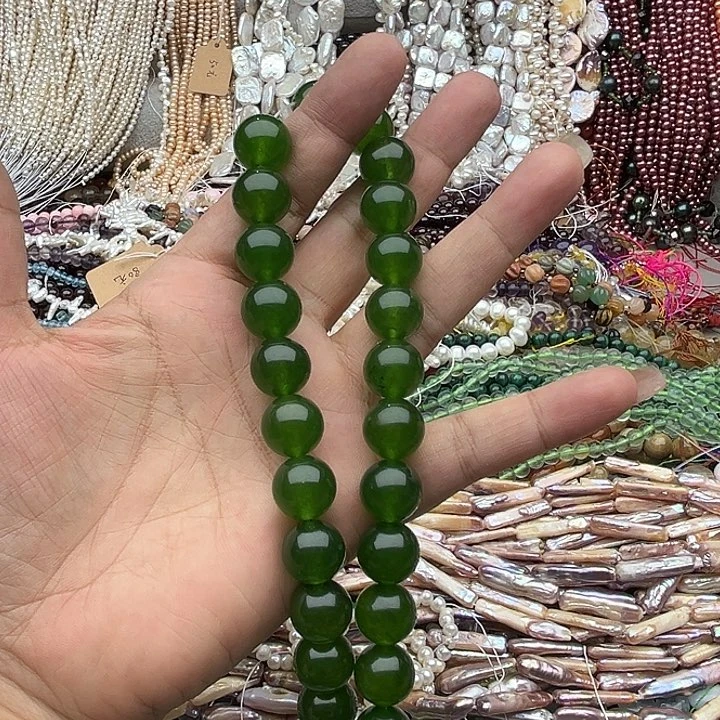 玛瑙/玉髓未镶嵌珠宝半成品一条14mm碧玉