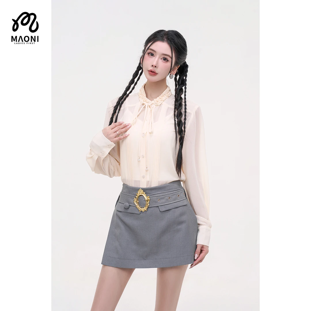 毛妮LADIEST【素净雅致】薄款长袖衬衫+背心吊带两件套L2296