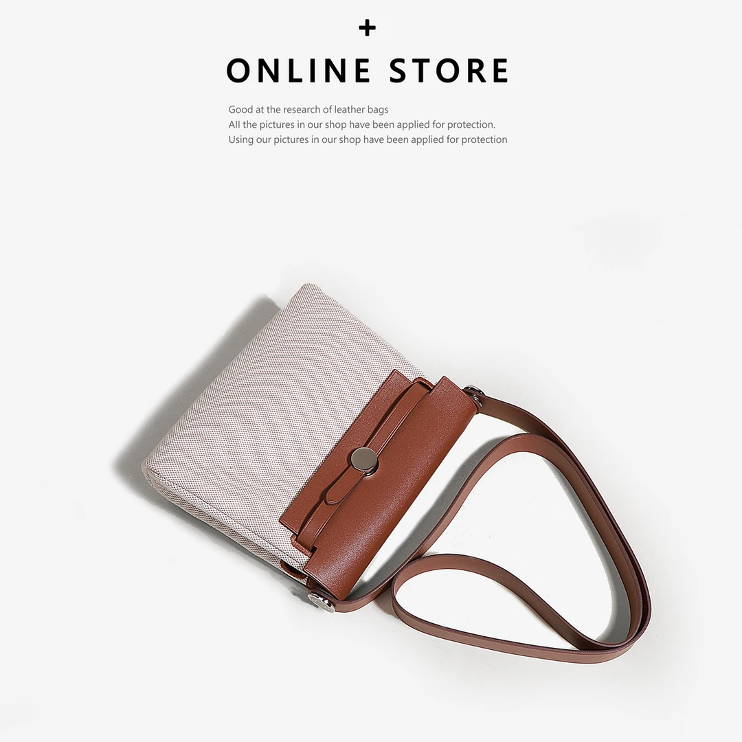 真皮女包单肩斜挎包时尚帆布单肩包复古小方包潮流休闲牛皮小包