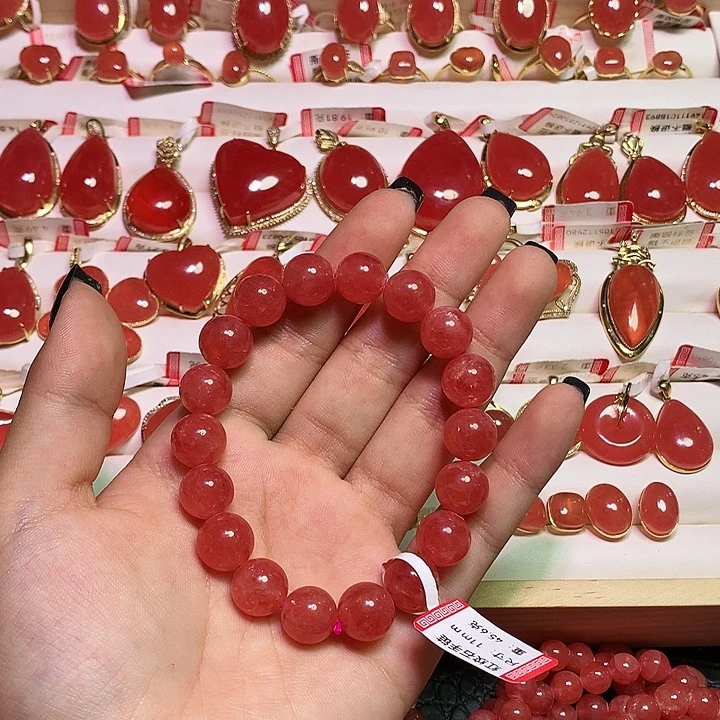 r***西未镶嵌菱锰矿（红纹石）手串冰种11mm