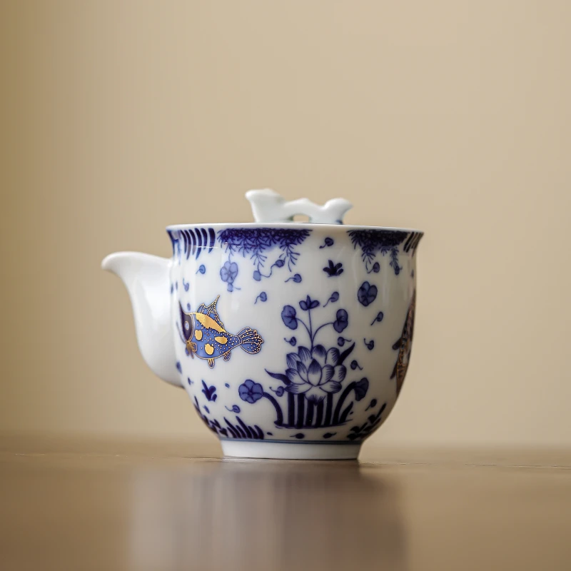 闻兮茶器青花鱼藻如意手抓壶家用茶具茶壶