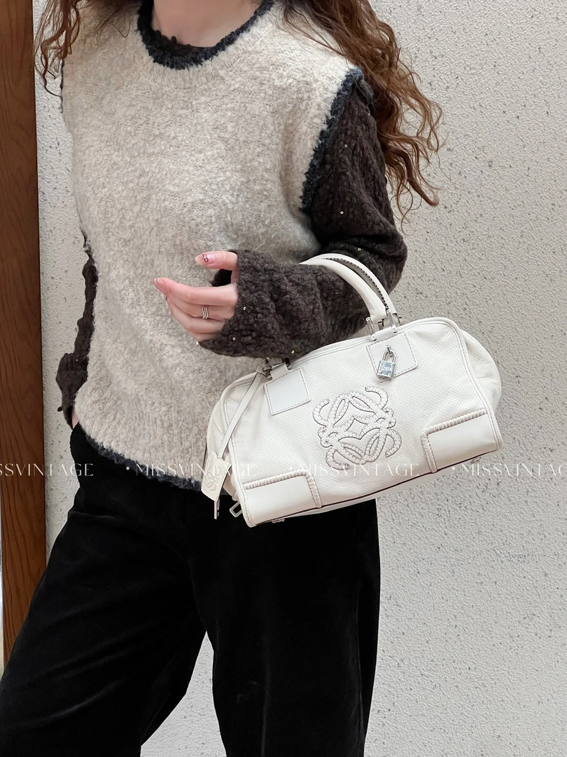 95新 LOEWE/罗意威 觅时/奶白amazona手提包/113821