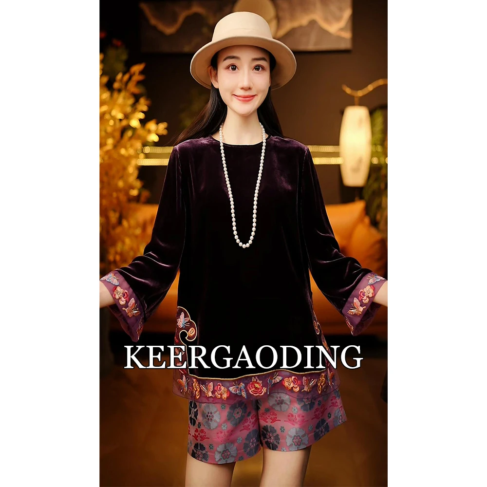 【可儿•高定】高端新中式国风设计师款桑蚕丝丝绒上衣WQ-90286紫