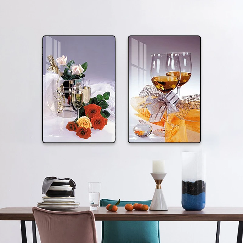 L017轻奢水果创意酒杯壁画餐厅现代简约饭厅挂画餐桌背景墙装饰画