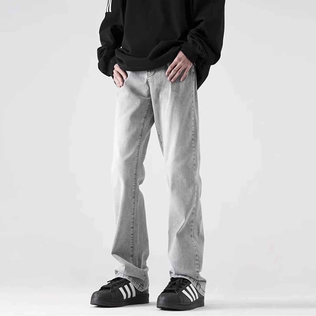水泥灰弹力牛仔裤男款2025夏季薄款潮牌复古高街vibe直筒微喇裤子