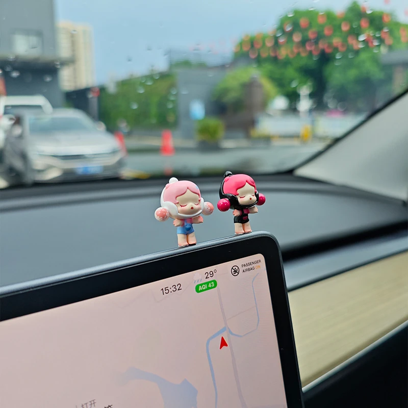 泡泡玛特特斯拉车内屏幕装饰小摆件车载公仔饰品汽车内饰2025新款