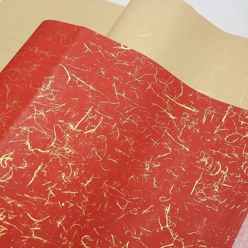 【四尺对开套色金丝笺作品纸】半生熟蜡染宣纸