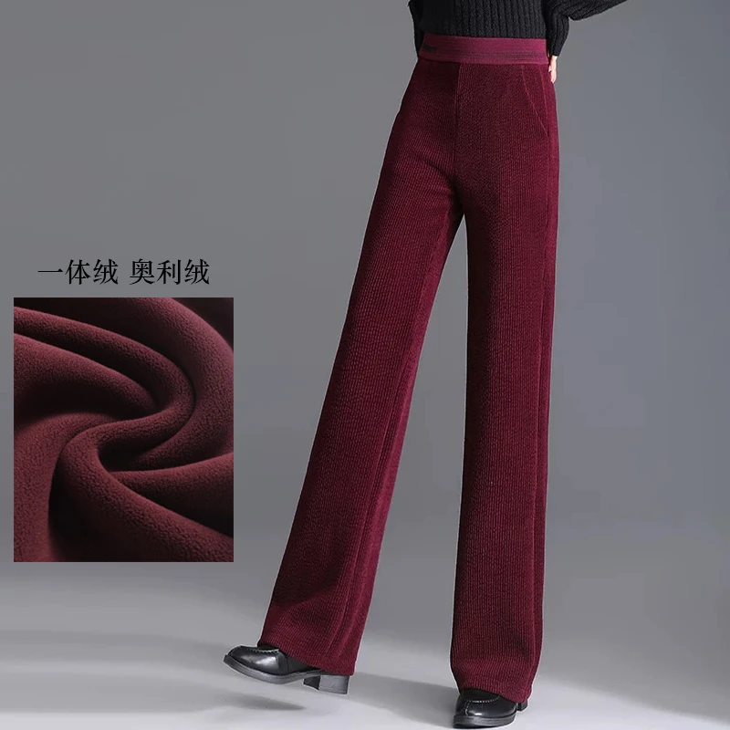 冬季加绒加厚直筒裤时尚洋气妈妈裤高腰显瘦中老年女士休闲裤棉裤