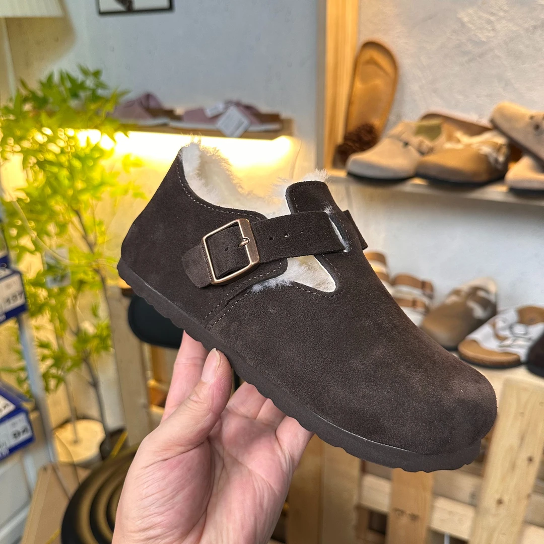 秋冬全包勃肯鞋真皮羊毛皮毛一体一脚蹬加绒保暖懒人复古BK平替