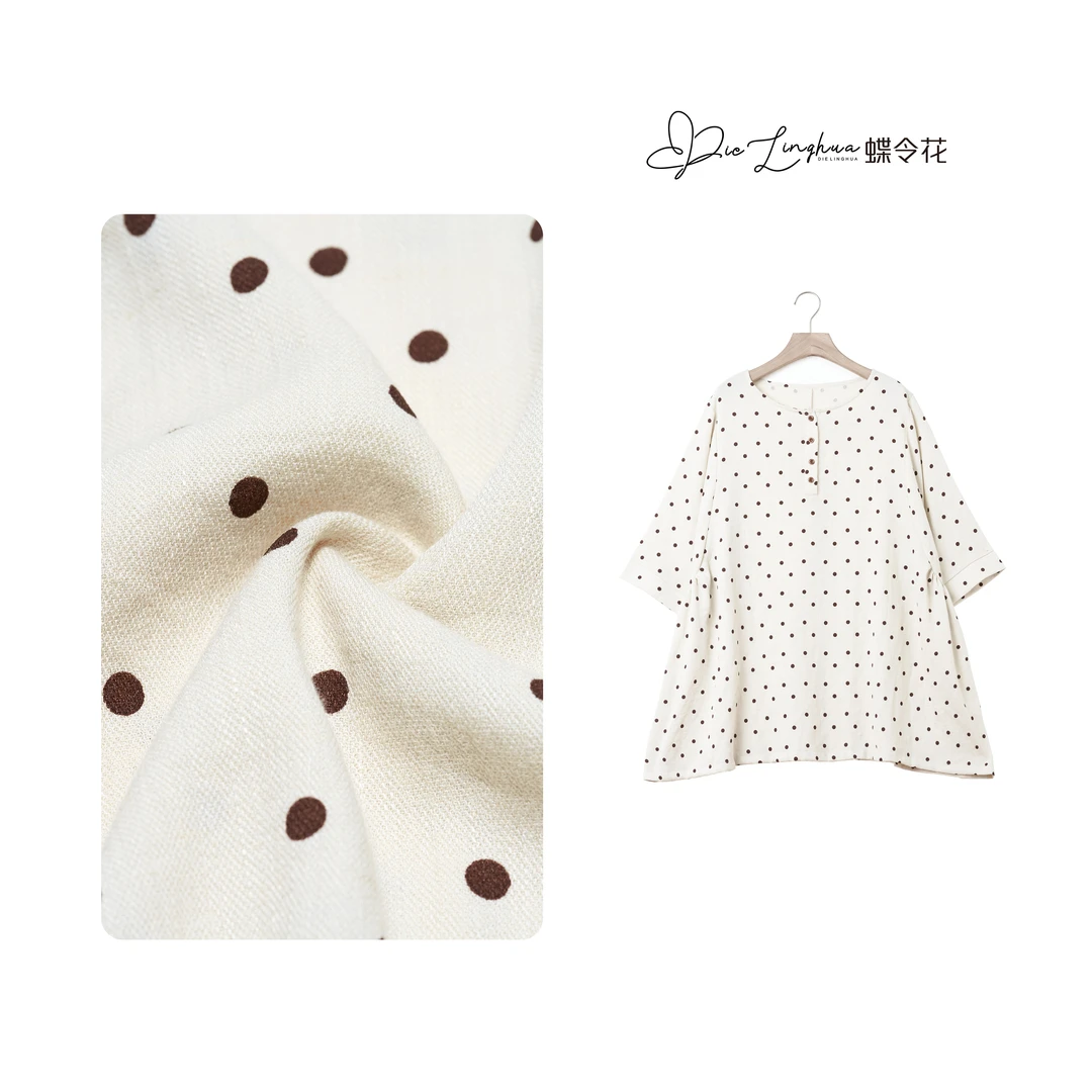 蝶令花夏季薄款时尚舒适透气宽松波点洋气休闲短袖衬衫XBD-24830
