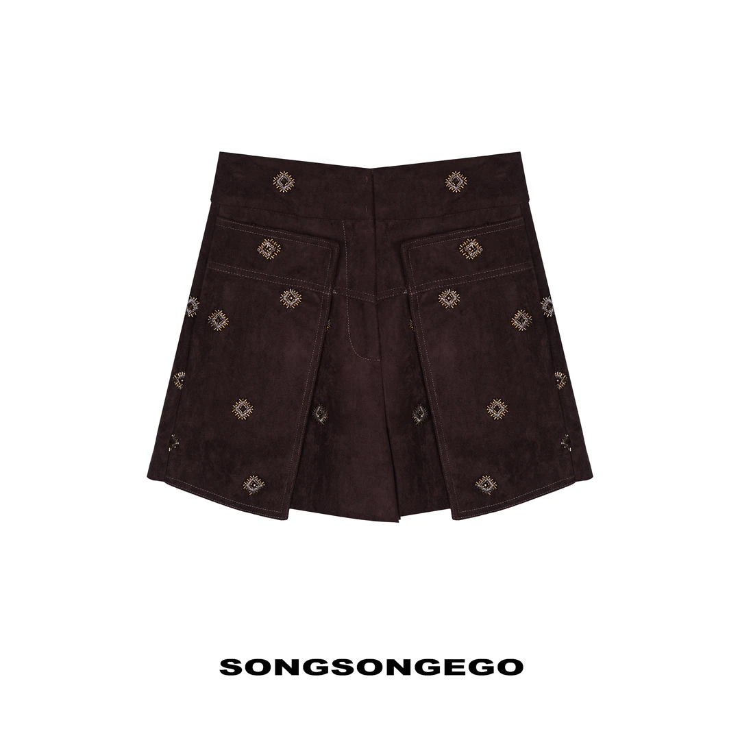 SONGSONGEGO独立原创小众设计师重工珠花复古高腰短裤55663