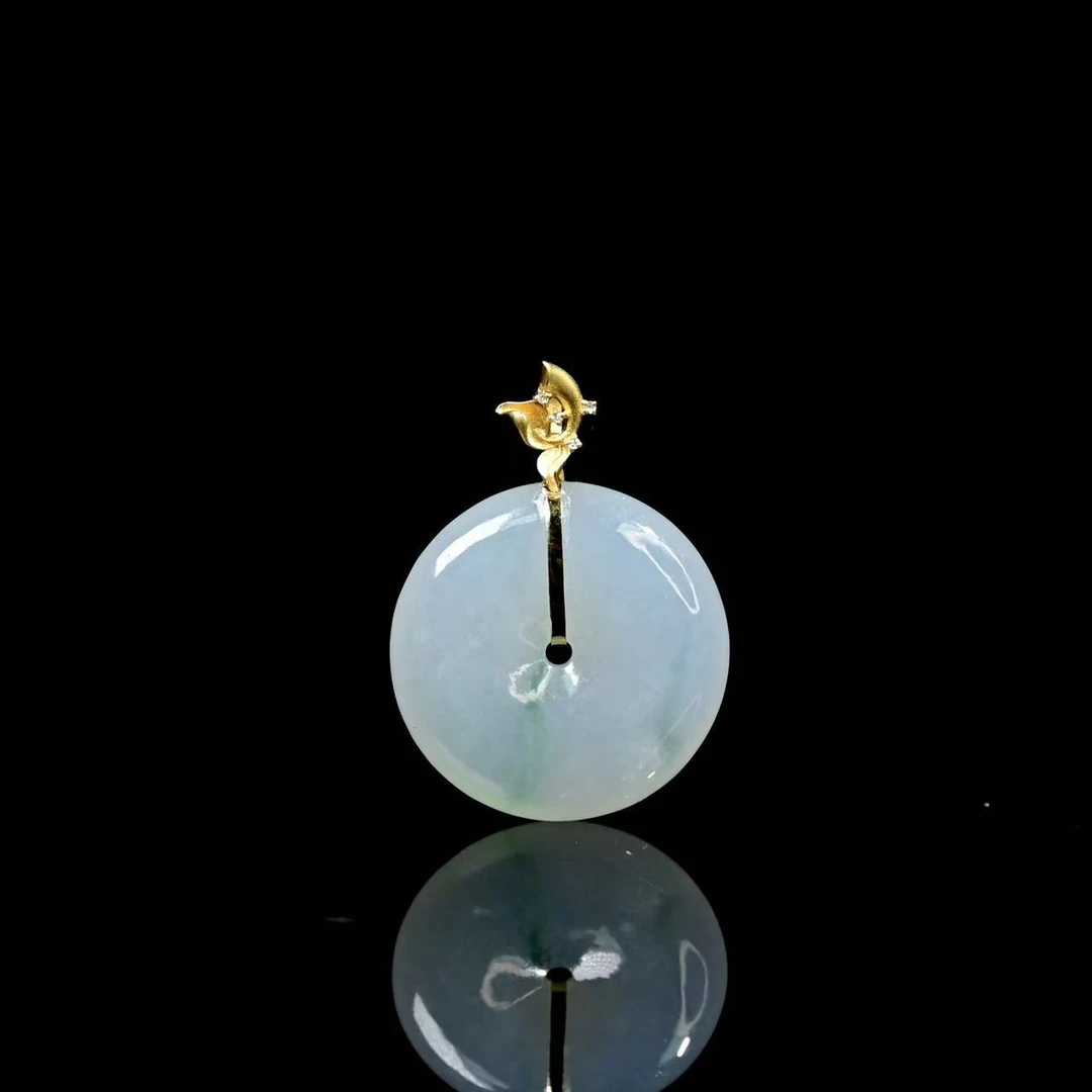 天然缅甸翡翠A货18k冰飘绿平安扣吊坠/12120144/拍卖