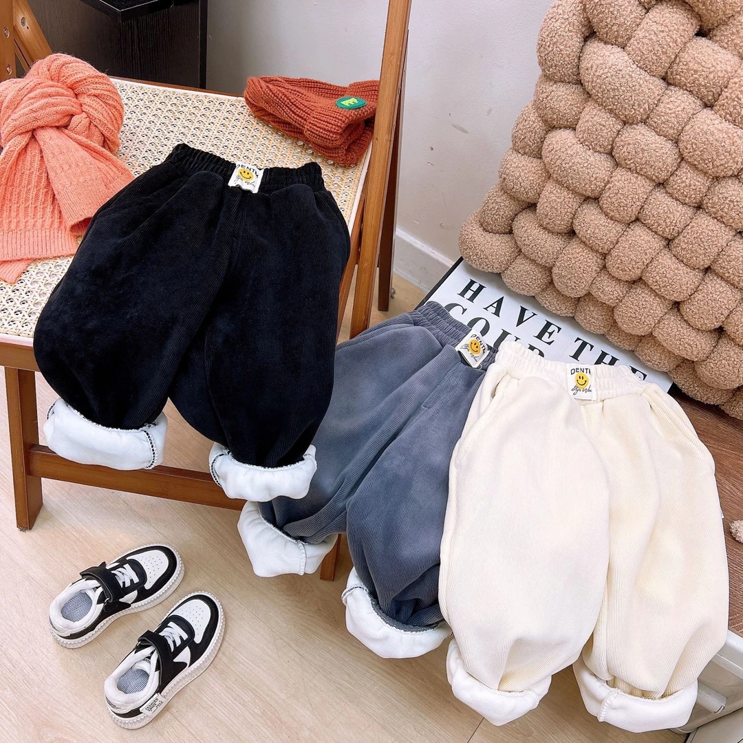 儿童男女童秋冬外穿加厚加绒保暖韩版运动长裤适合中大童的雪尼尔