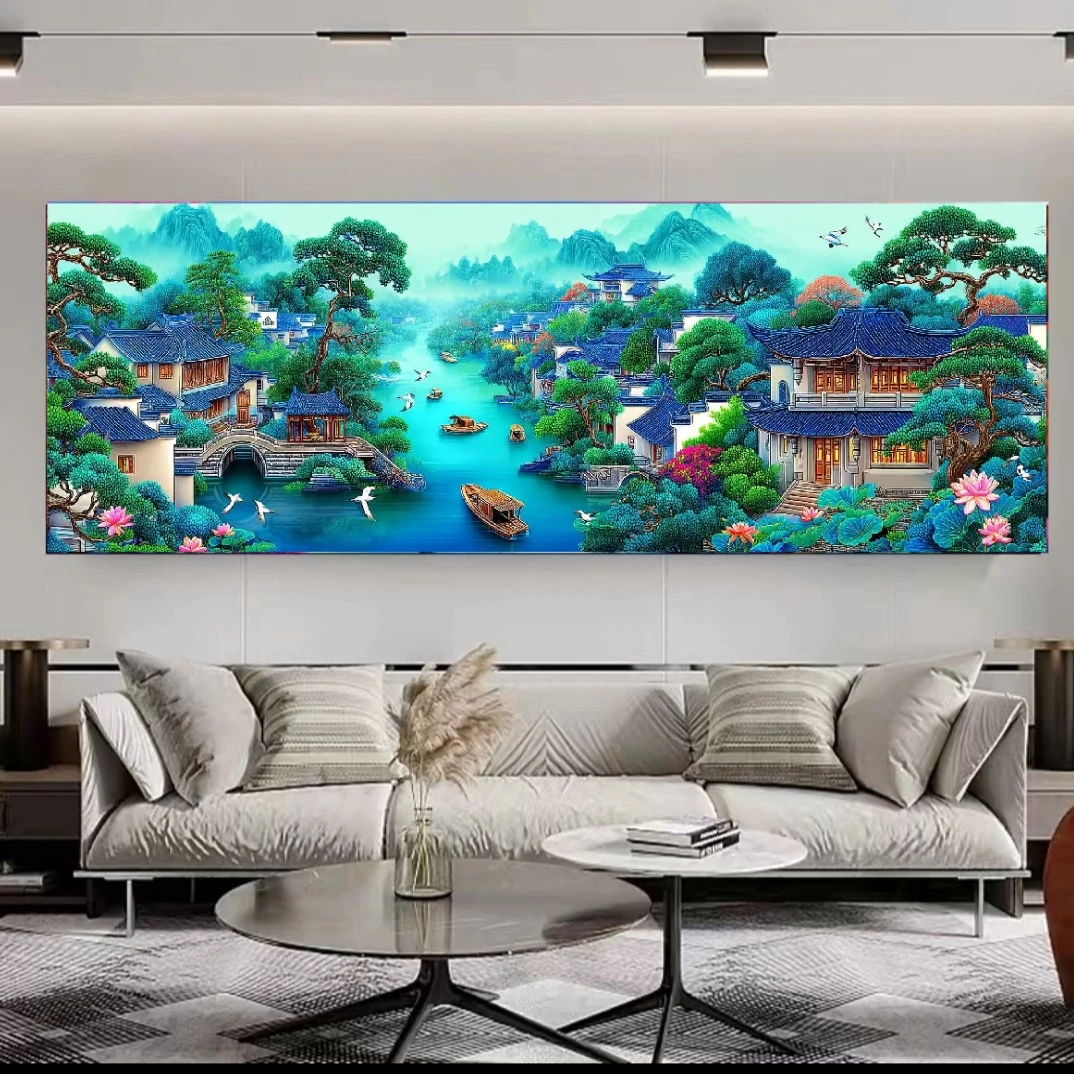 定制十字绣 原创版权水墨江南大格300*100 没绣的f2072  42个色块