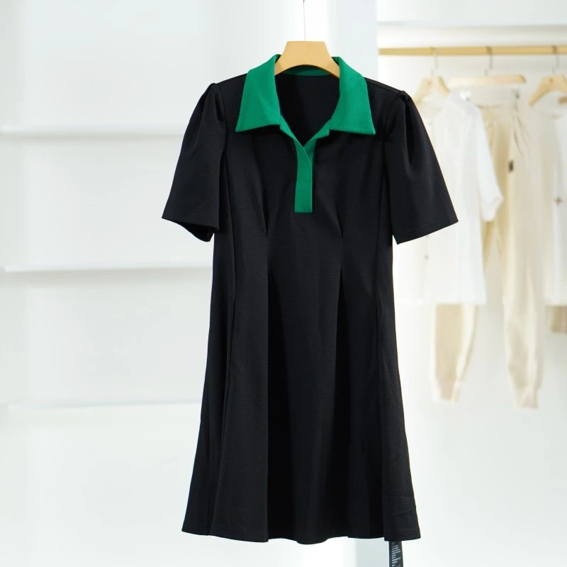 【小黑南油】E419  女装时尚休闲简约POLO连衣裙绿色89012