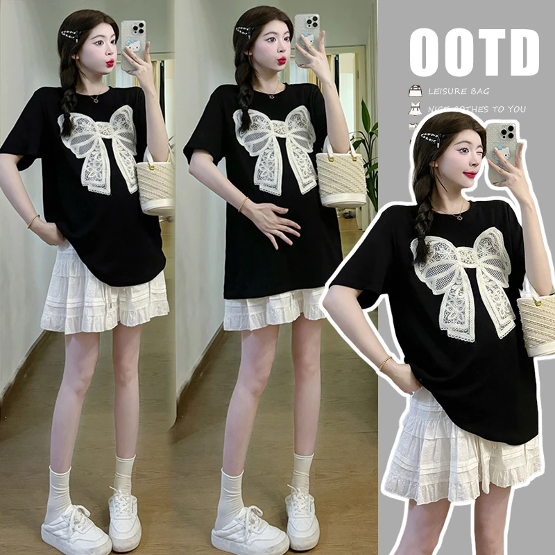 孕妇2025新款夏装时尚洋气时髦减龄两件套短袖上衣夏季短裙套装