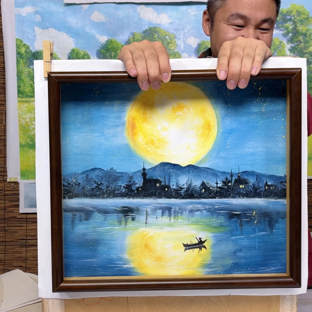油画行路人小院绘画作品竞拍