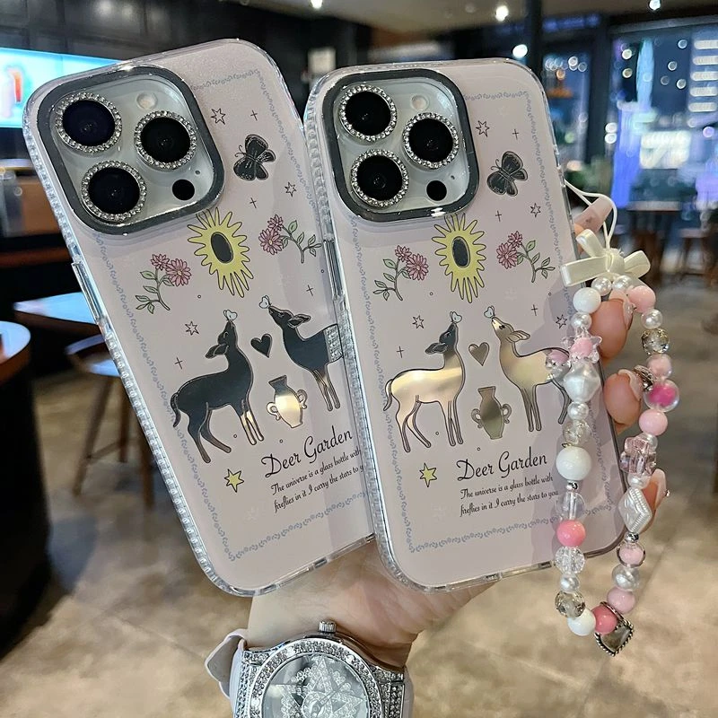 适用苹果系列iPhone16新款手机壳时尚风花朵蝴蝶太阳小鹿大孔防摔