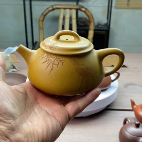 紫砂茶壶洪伟石瓢黄金段泥