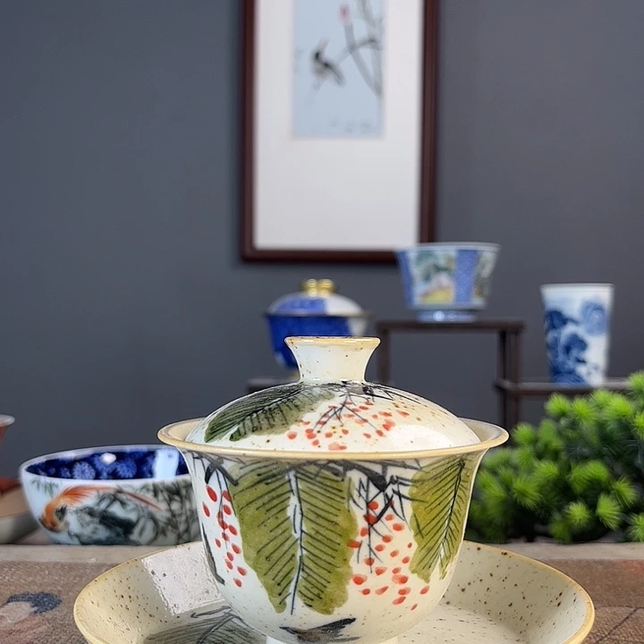 摆件景德柴烧茶杯多人