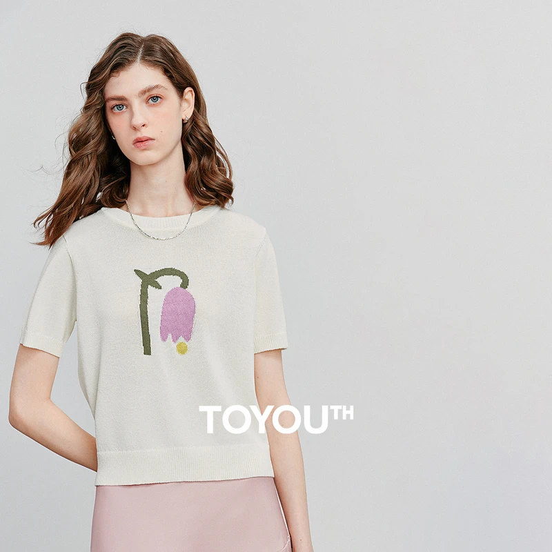 【品牌专柜】初语冰丝花朵提花合体针织衫女欧若风小衫上衣8523054