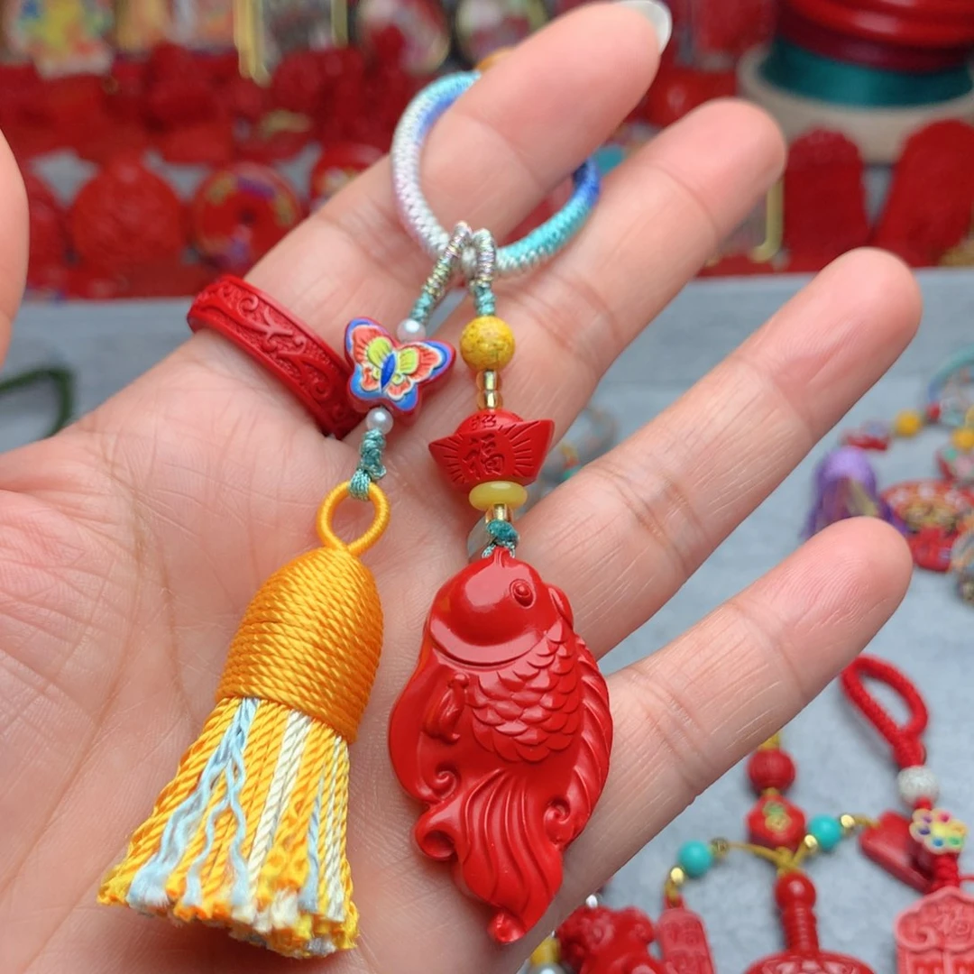 天然辰砂工艺品朱砂钥匙扣包包挂