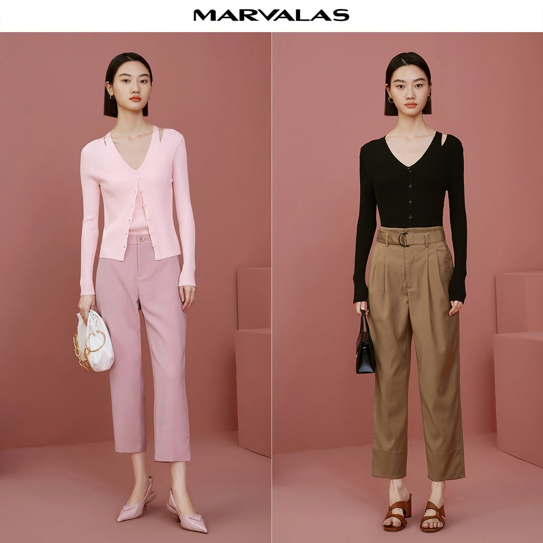 【芋总专属】曼德诗假两件针织开衫春秋V领修身开衫M731300743