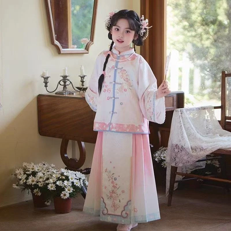 新款上新女童秋款国风汉服马面裙重工刺绣对襟开衫