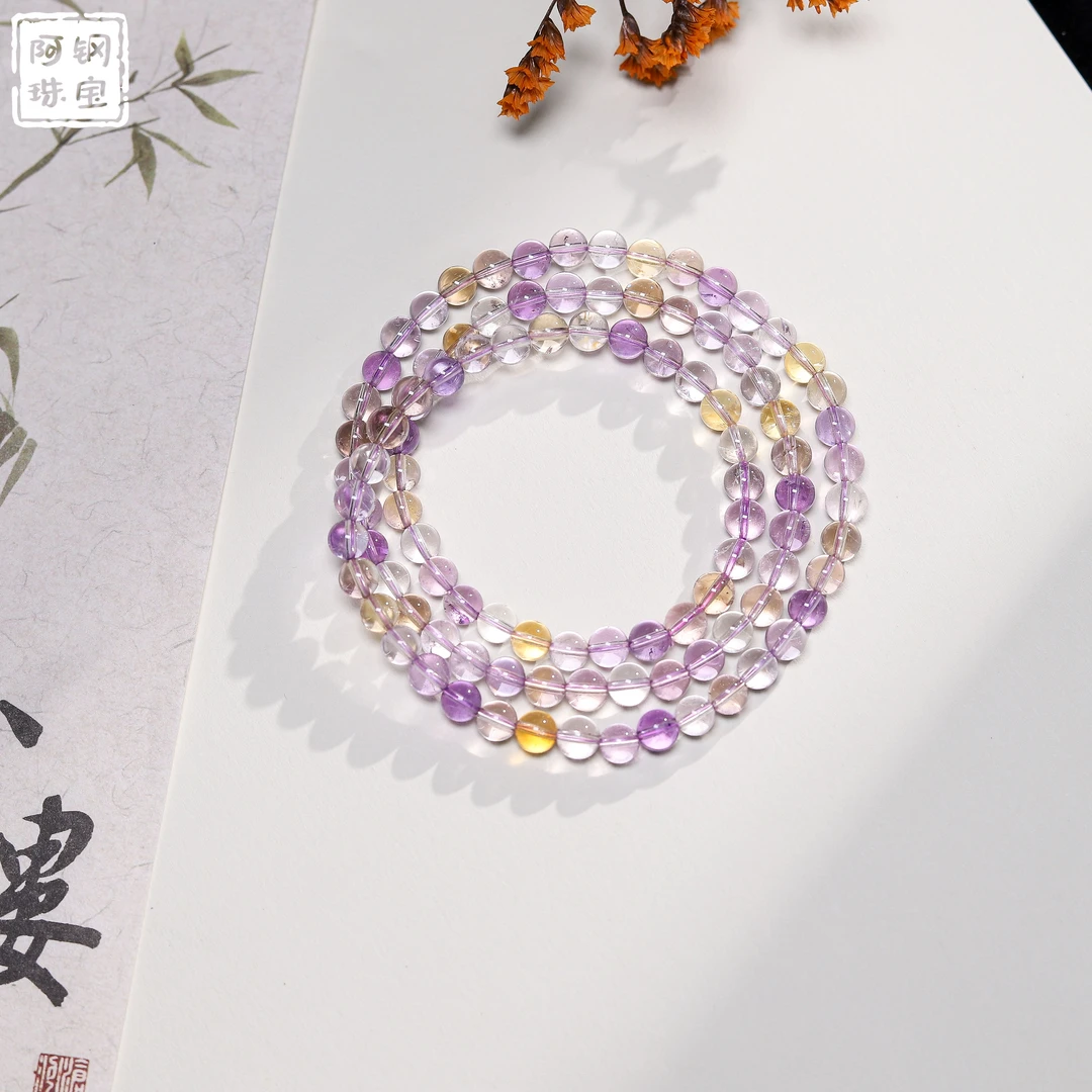 高透紫黄晶多圈（5mm+）双色共生晶体透水晶三圈多样性发其一-ZH360