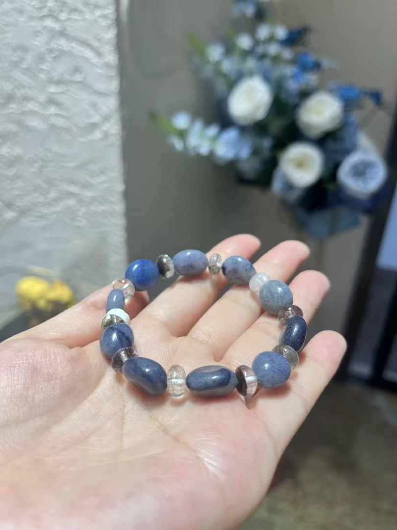 纯天然绿幽灵蓝纹石设计款手串