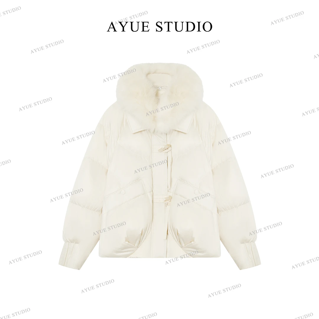 AYUE「白霜」毛领100%狐狸毛蓬松软糯90白鹅绒2136