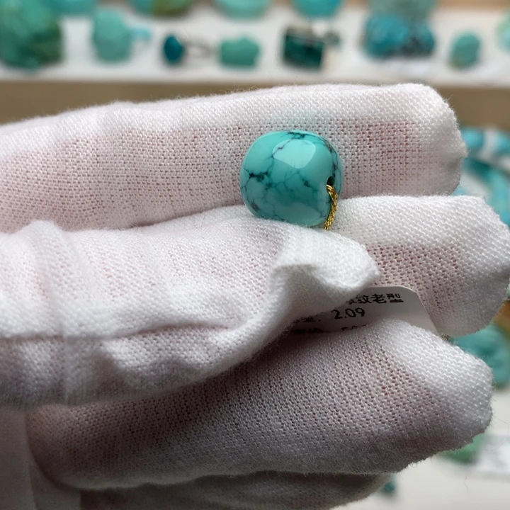 绿松石未镶嵌珠宝奇石高瓷绿水草纹老型10.8*10mm