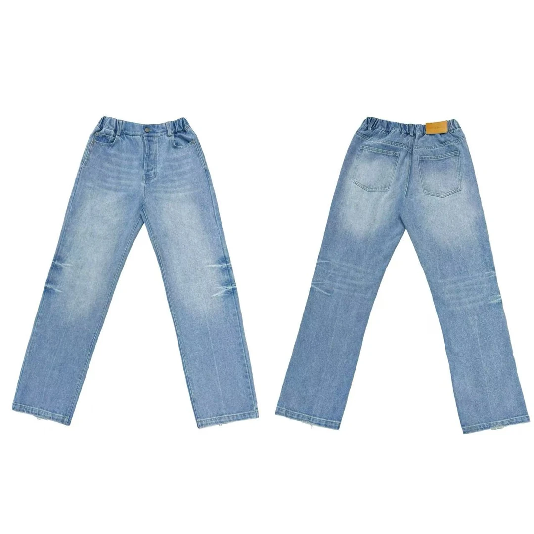 [N]蓝色水洗做旧美式复古时尚小直筒哥哥私服牛仔裤（哥哥私服）