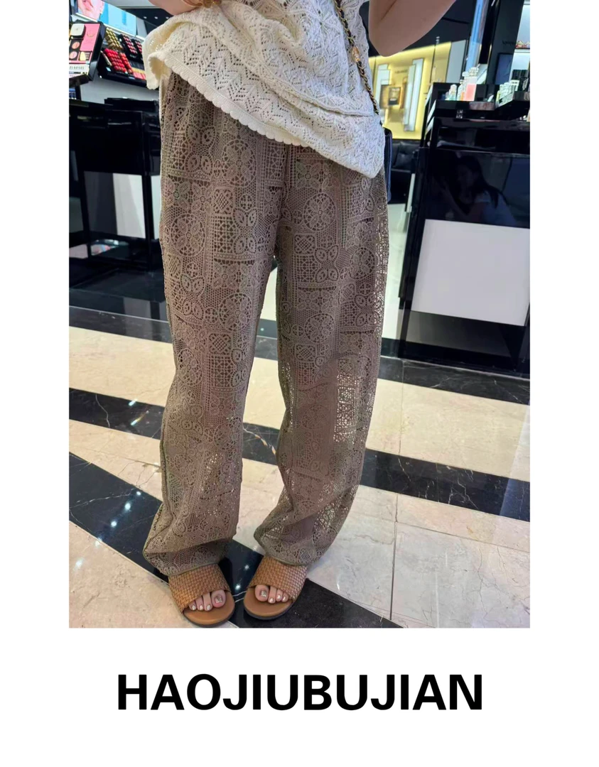 好久不见咖色镂空直筒裤