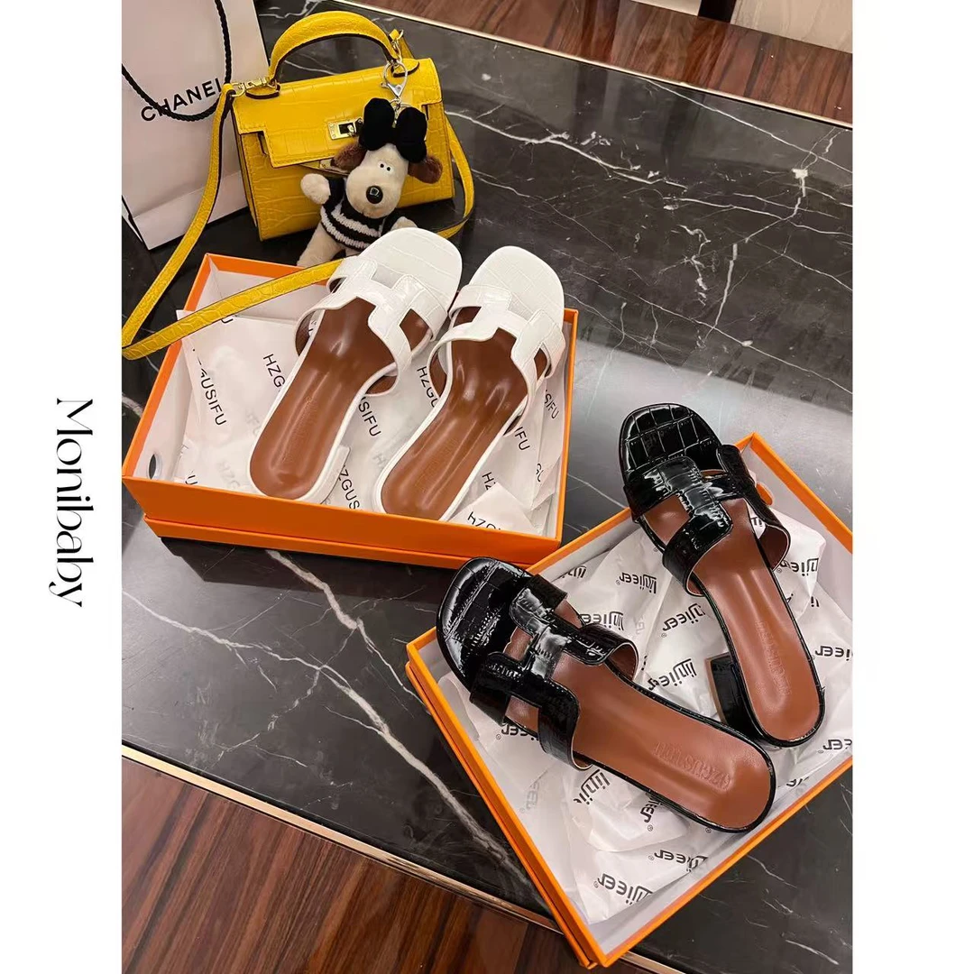 Moni【巨舒服3CM】时髦单品石头纹粗跟H凉鞋外穿拖鞋