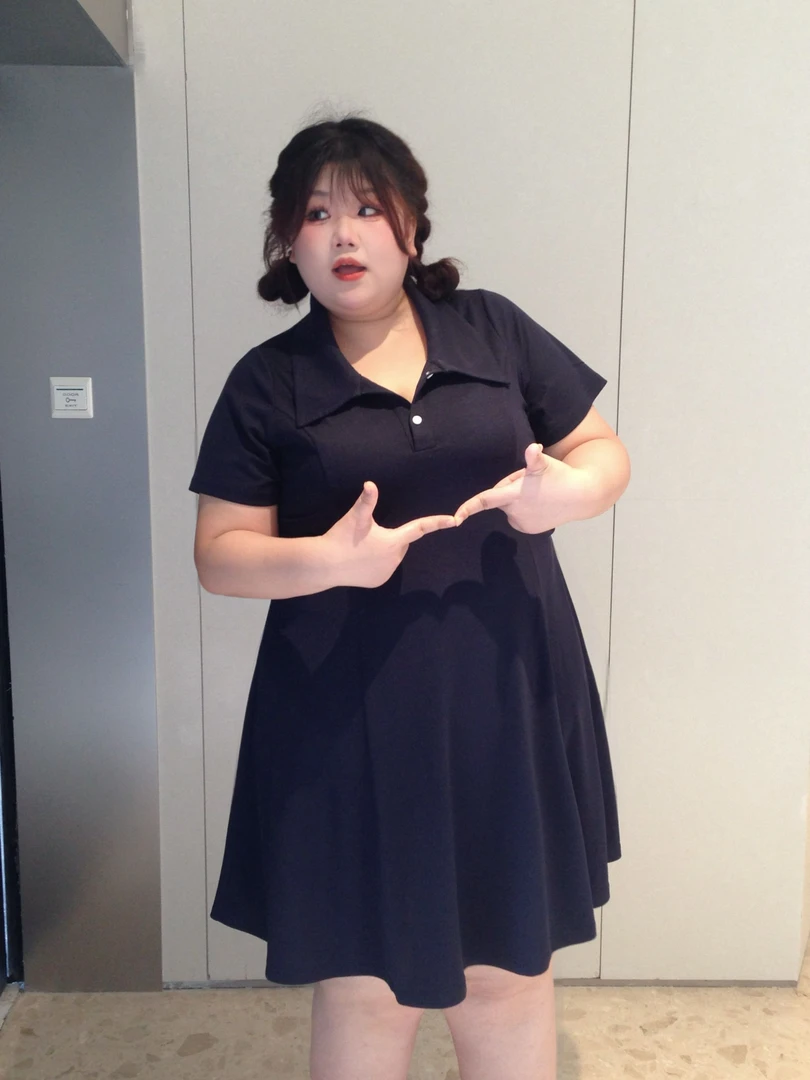 【活力青春】套头大码连衣裙夏季遮肚子高腰常规成人褶皱POLO领