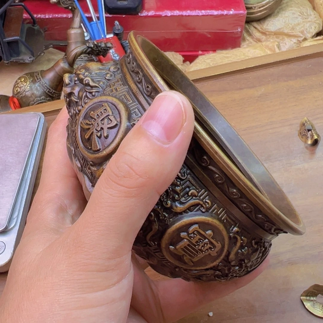 原矿风磨铜金蟾聚宝盆