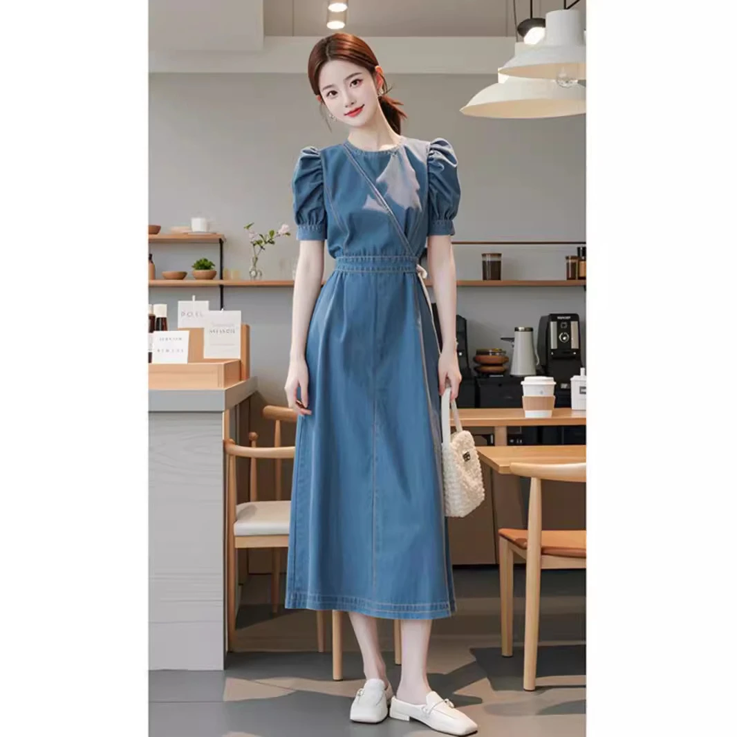 雾霾蓝法式慵懒风牛仔连衣裙女款爆款2025新款正品冷淡系显瘦气质