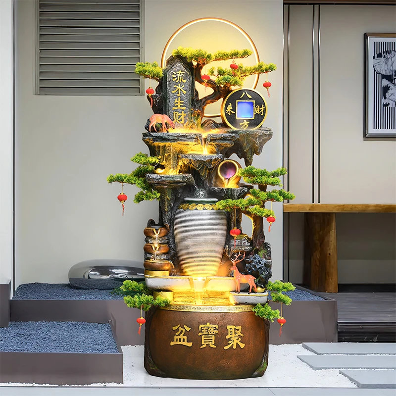 新中式假山循环流水鱼池陶罐玄关电视柜餐厅开业乔迁送礼装饰摆件