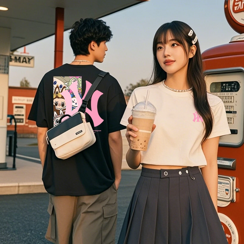 圆领运动T恤夏季情侣休闲圆领T恤男装潮流风纯棉百搭情侣装半袖