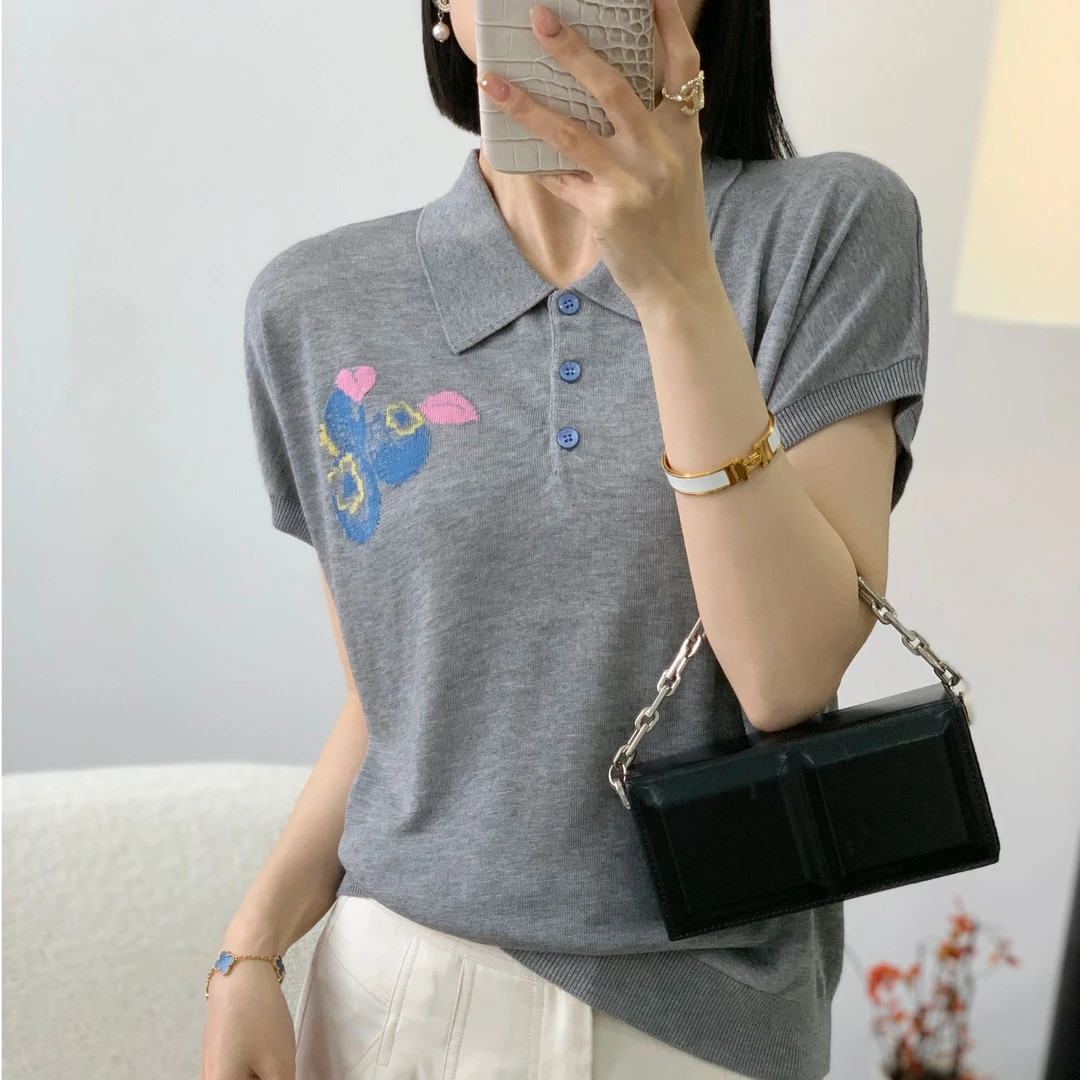 【思思精选】夏季新款时尚气质翻领提花无袖百搭休闲针织衫A233#