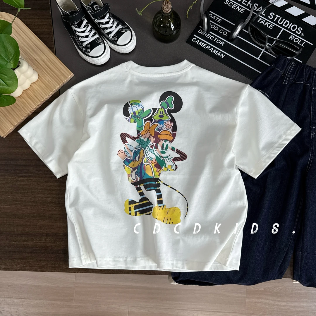 川度儿童韩版男女圆领小老鼠撞色短袖T恤5656