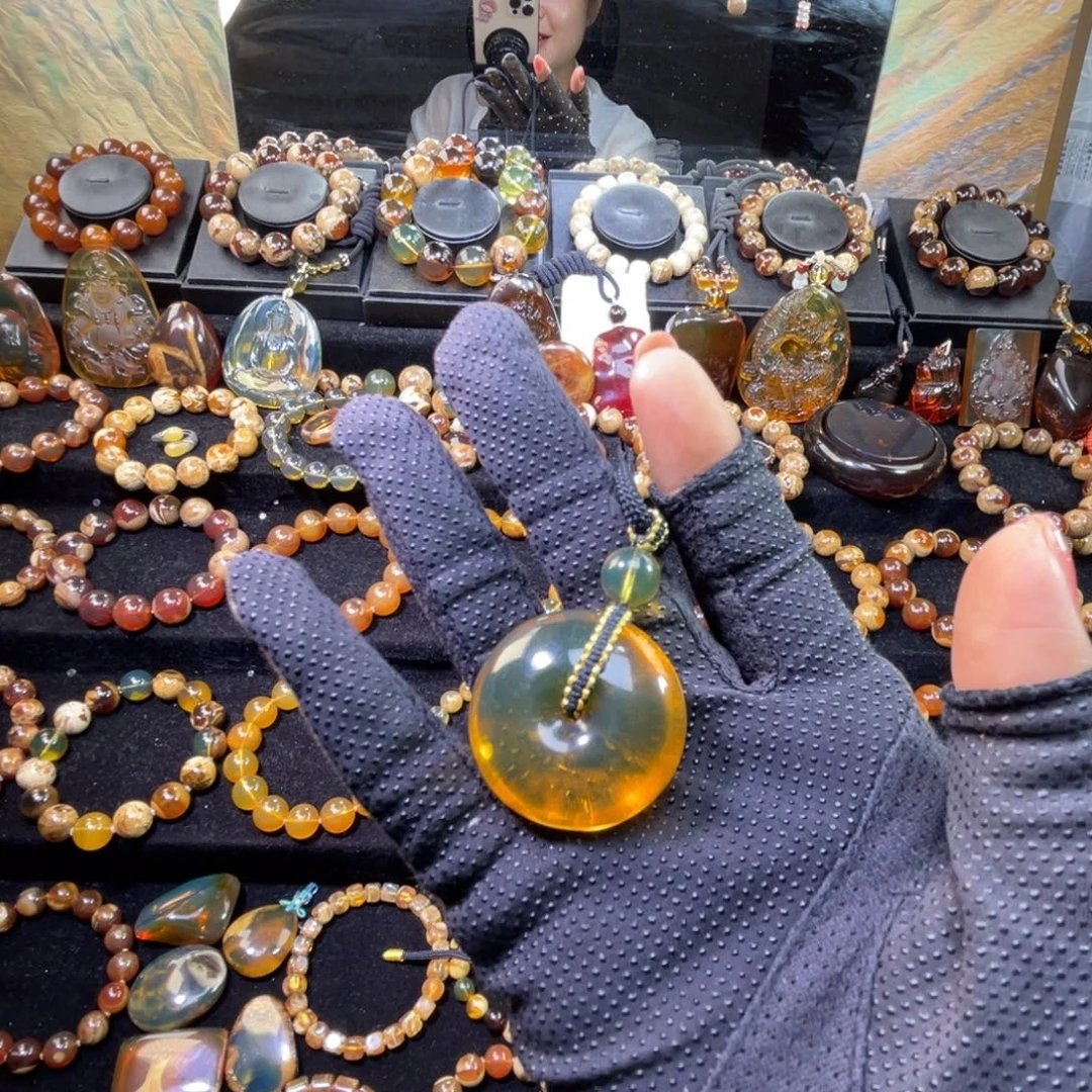 琥珀未镶嵌手串平安扣