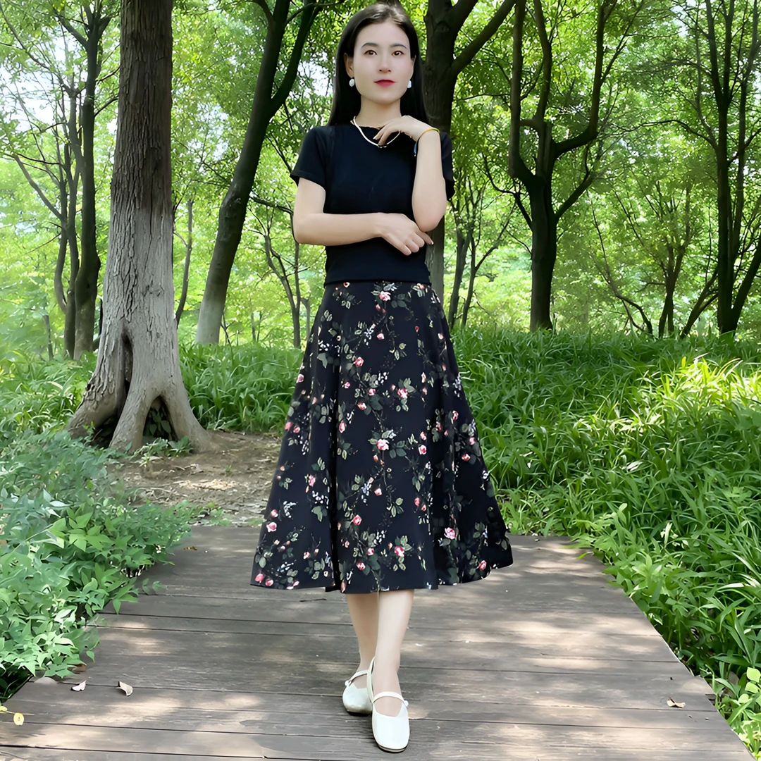 小个子碎花鱼尾半身裙女夏季新款温柔中长款显瘦大摆伞裙子松紧腰