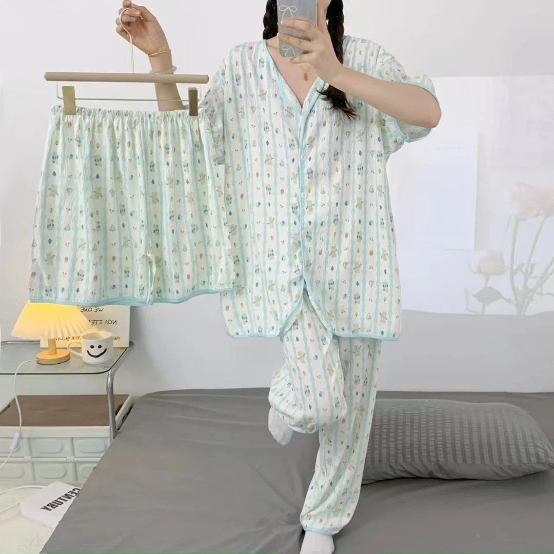 【李姑娘专属】夏季新款三件套短袖短裤长裤睡衣