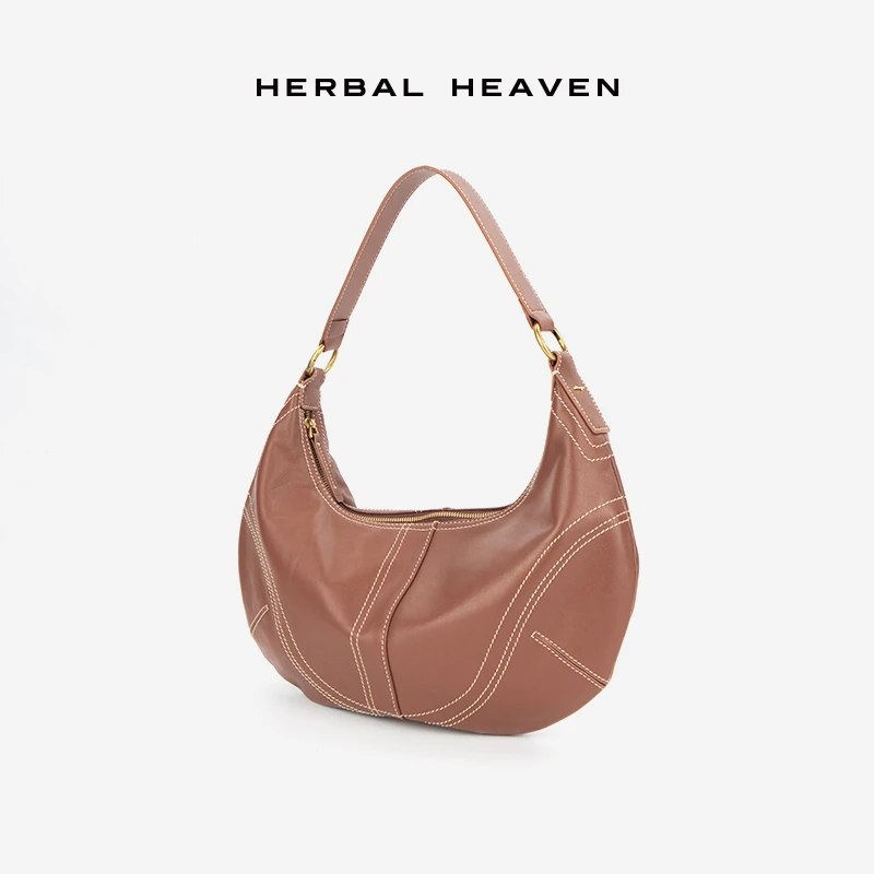 食草堂2025夏季新款女士时尚百搭小众真皮单肩腋下马鞍包夏夜（H）