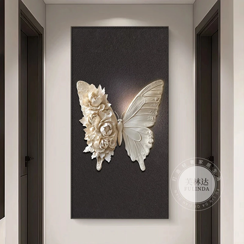 芙林达高级感黑白蝴蝶玄关装饰画正对入户门走廊过道挂画进门壁画