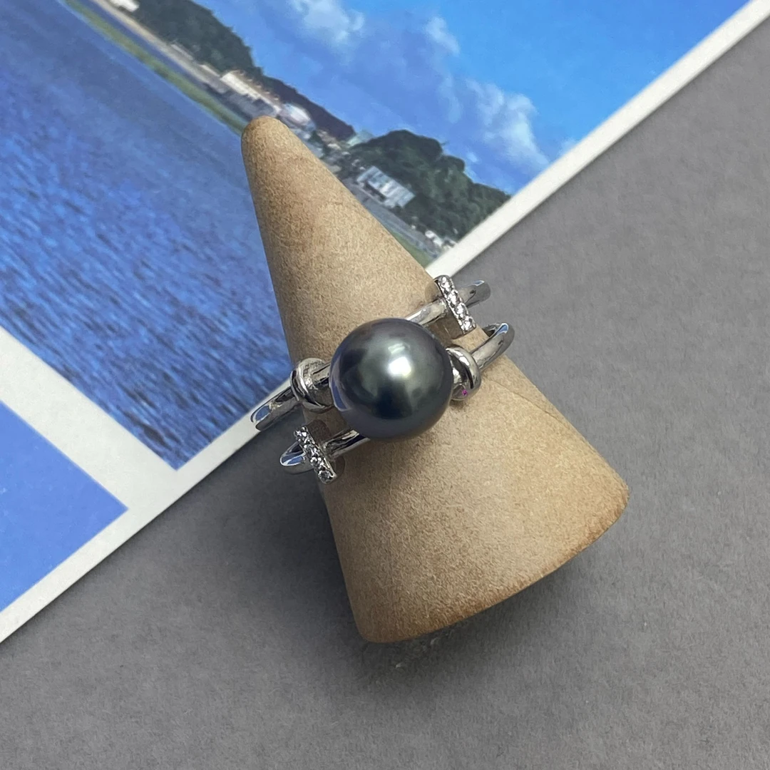 星兴缘珠宝 海水大溪地黑珍珠 s925银戒指 时尚 简约款