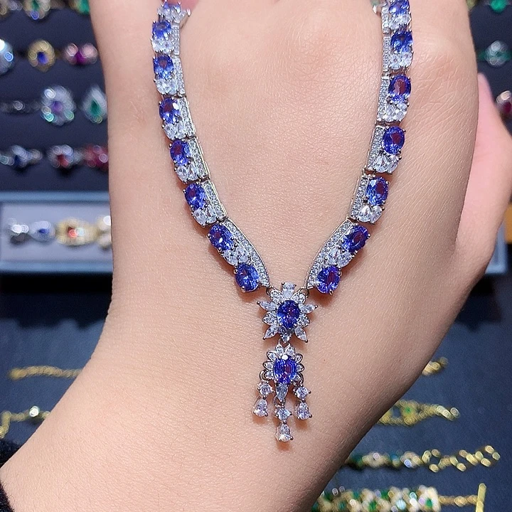 坦桑石银S925镶嵌颈饰